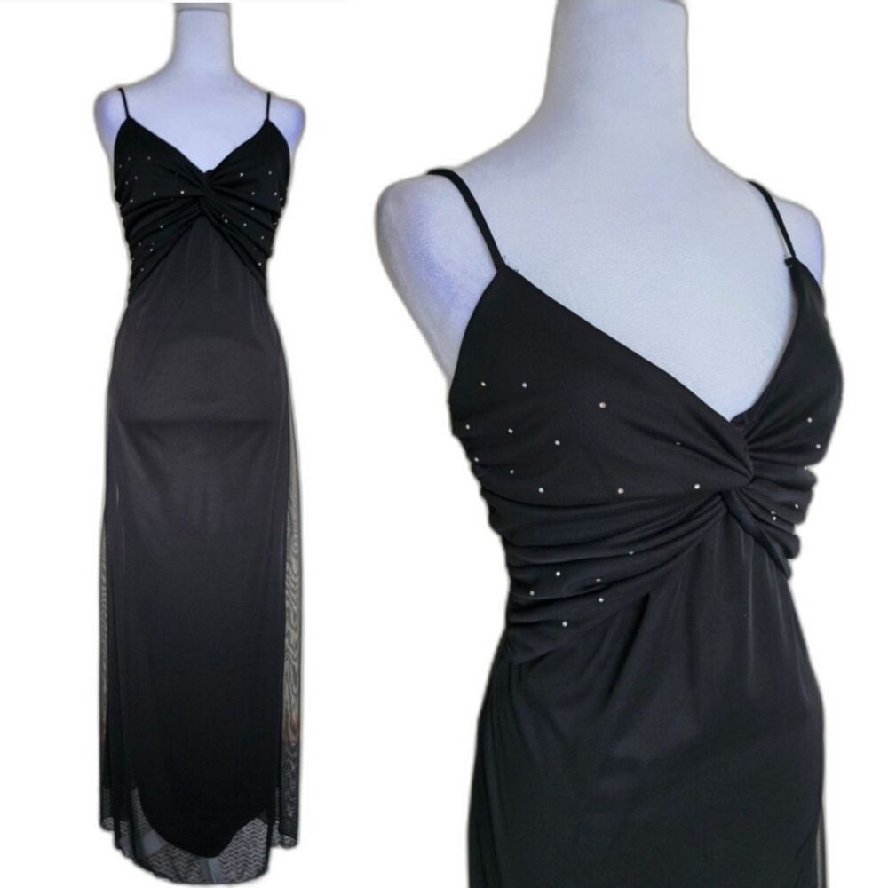 Taboo Black Strappy Tank Bodycon Maxi Dress Grunge Goth 90s Y2K Homecoming Prom